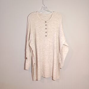 Free People Around The Clock Beige Ribbed Oversized Sweater Size L
